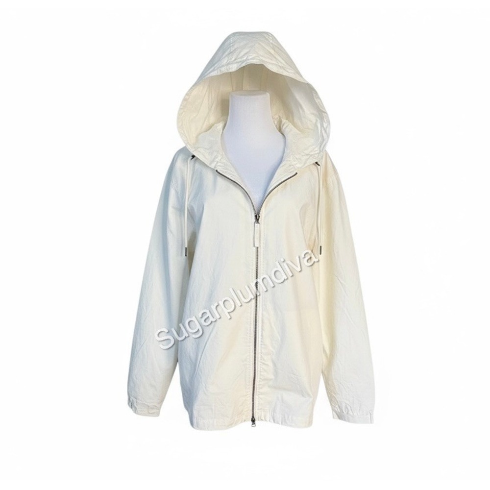 Zara Hooded Cream Rain Coat Jacket LARGE Water Repellant Lightweight‎ Outdoor